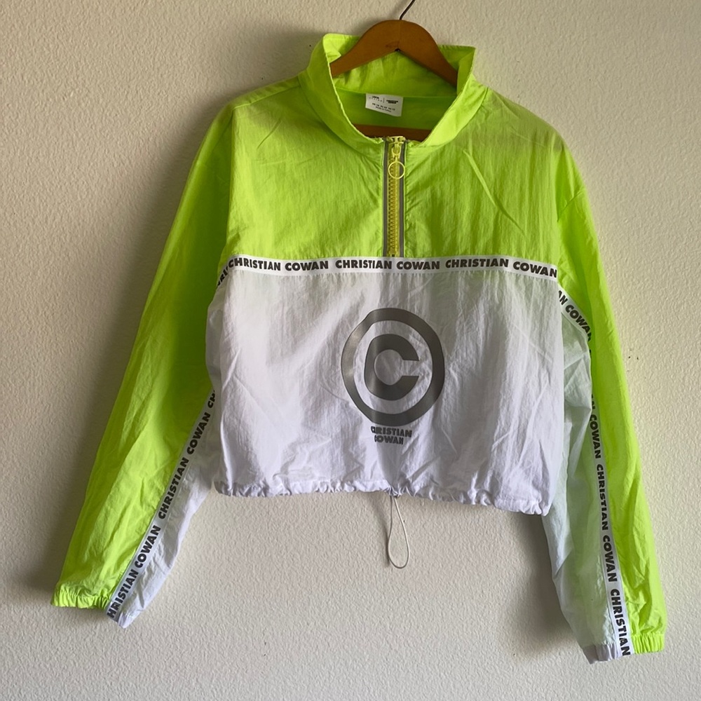 ASOS Colab CHRISTIAN COWAN Women’s Neon Green and White Crop Track Jacket Sz 12